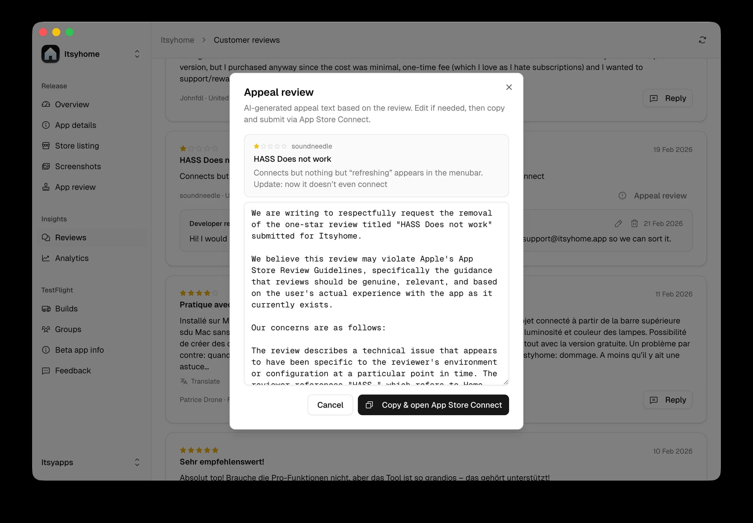 Itsyconnect – manage reviews – 3
