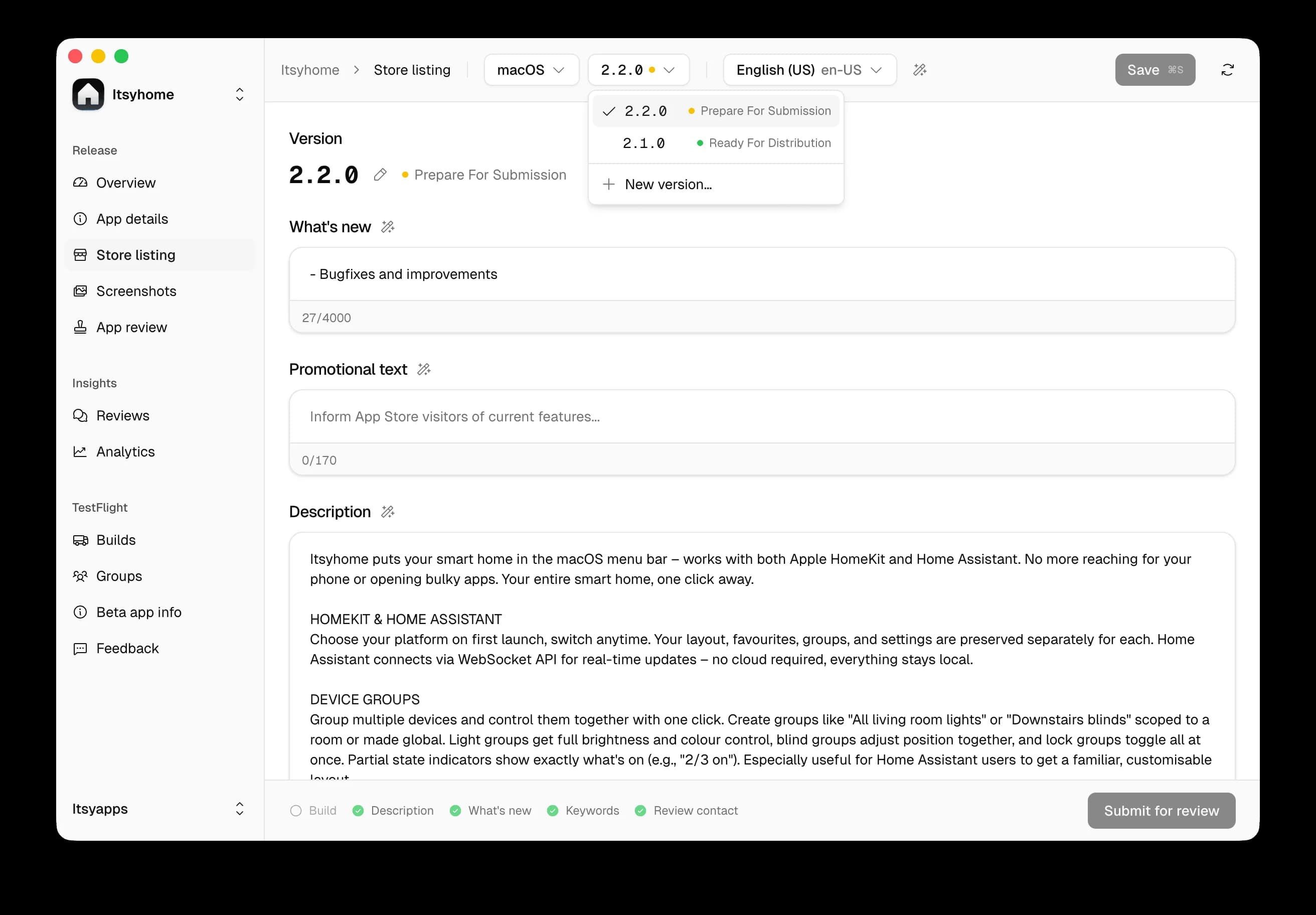 Itsyconnect – ship releases – 1